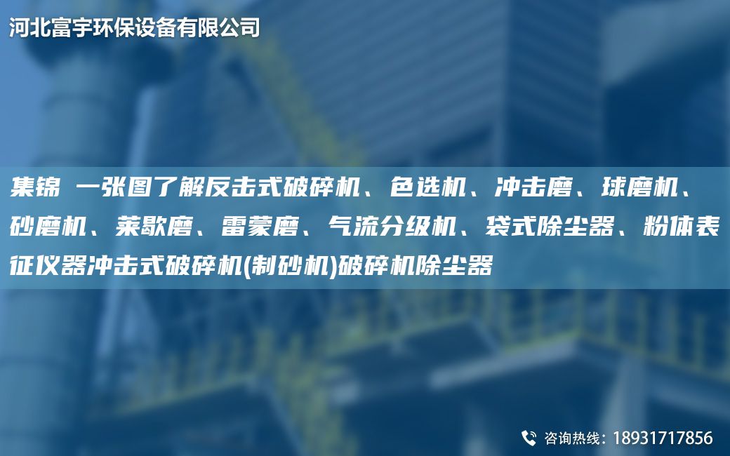 集錦│一張圖了解反擊式破碎機、色選機、沖擊磨、球磨機、砂磨機、萊歇磨、雷蒙磨、氣流分級機、袋式除塵器、粉體表征儀器沖擊式破碎機(制砂機)破碎機除塵器